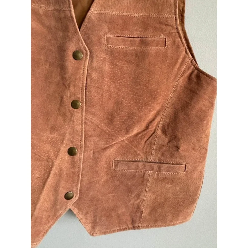Vintage Dont Stop Classics Suede Leather Vest Brown Western Cowgirl Boho Medium